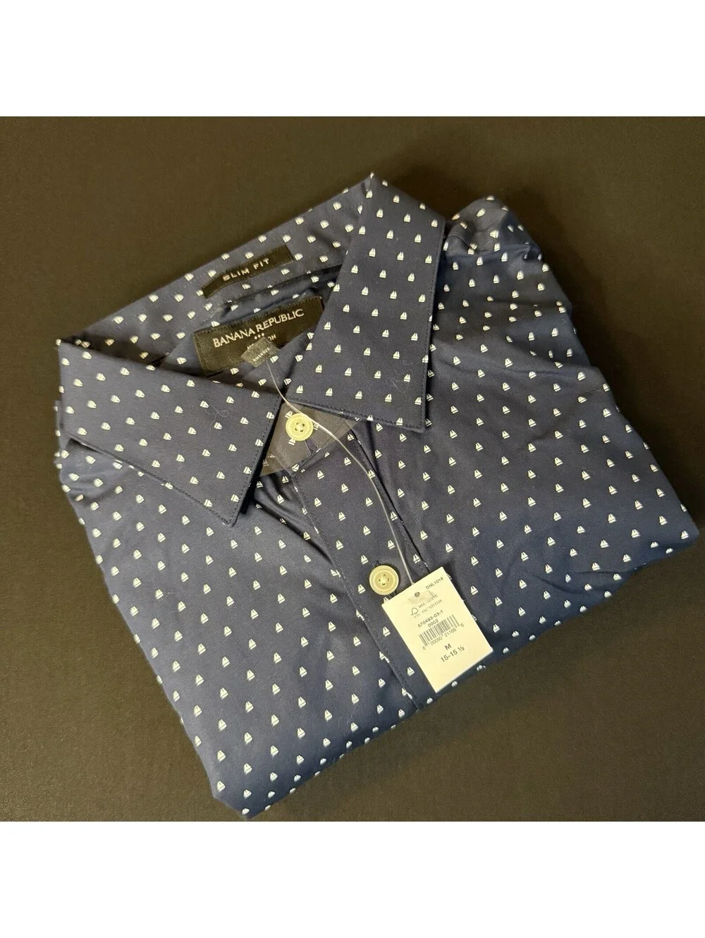 NWT Banana Republic Men’s M Slim Fit Non-Iron Blue Dot Dress Shirt